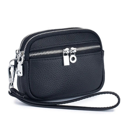 Large Pouch Wallet New Genuine Leather Change Coin Purse Holder for Women Brand Clutch Bag with Removable Wrist Strap