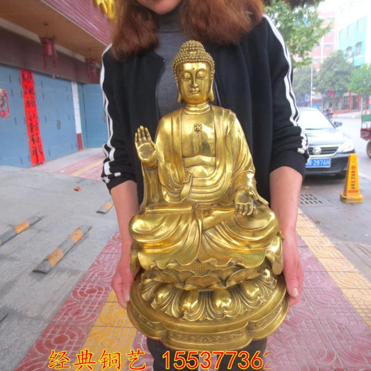 Large RARE -bless family Safety Health luck Talisman home Temple Hall efficacious Protection GOLDEN Buddhism Buddha statue