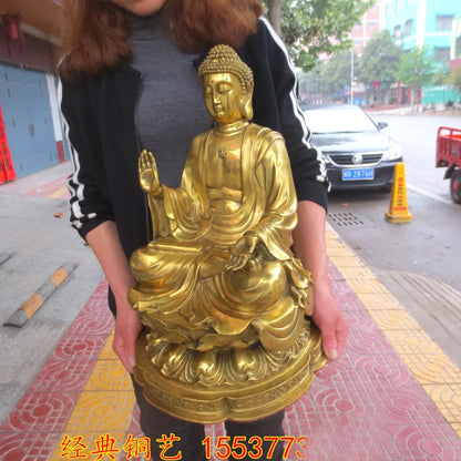 Large RARE -bless family Safety Health luck Talisman home Temple Hall efficacious Protection GOLDEN Buddhism Buddha statue