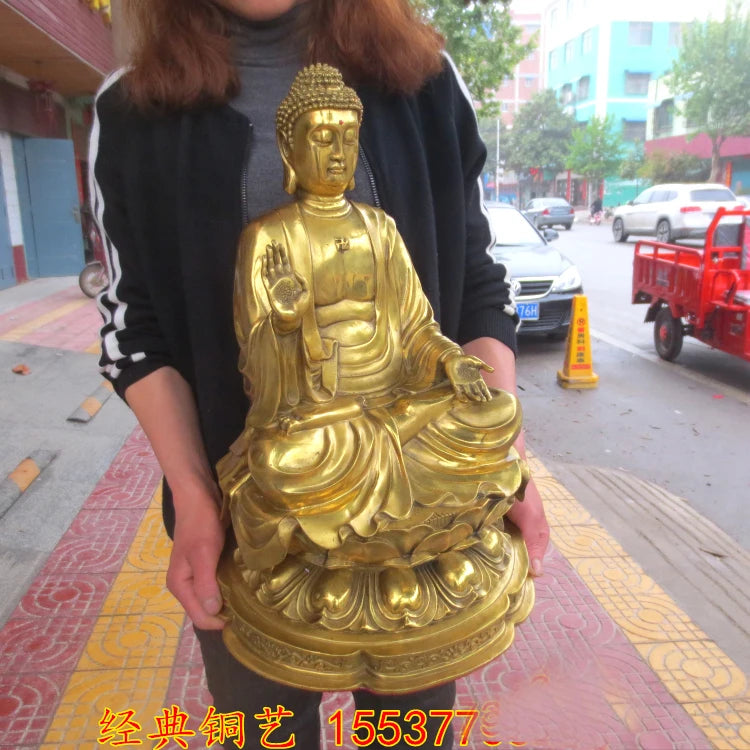 Large RARE -bless family Safety Health luck Talisman home Temple Hall efficacious Protection GOLDEN Buddhism Buddha statue