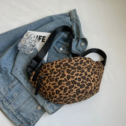 Large Size Leopard Prints Chest Bags For Women Canvas Large Capacity Shoulder Crossbody Bag 2024 Summer Latest Waist Fanny Pack