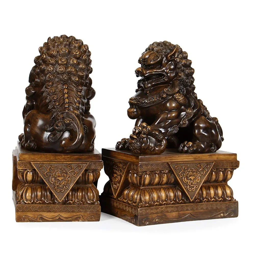 Large Size Wealth Porsperity Pair of Fu Foo Dogs Guardian Lion Statues Best Housewarming Congratulatory Gift Feng Shui Décor