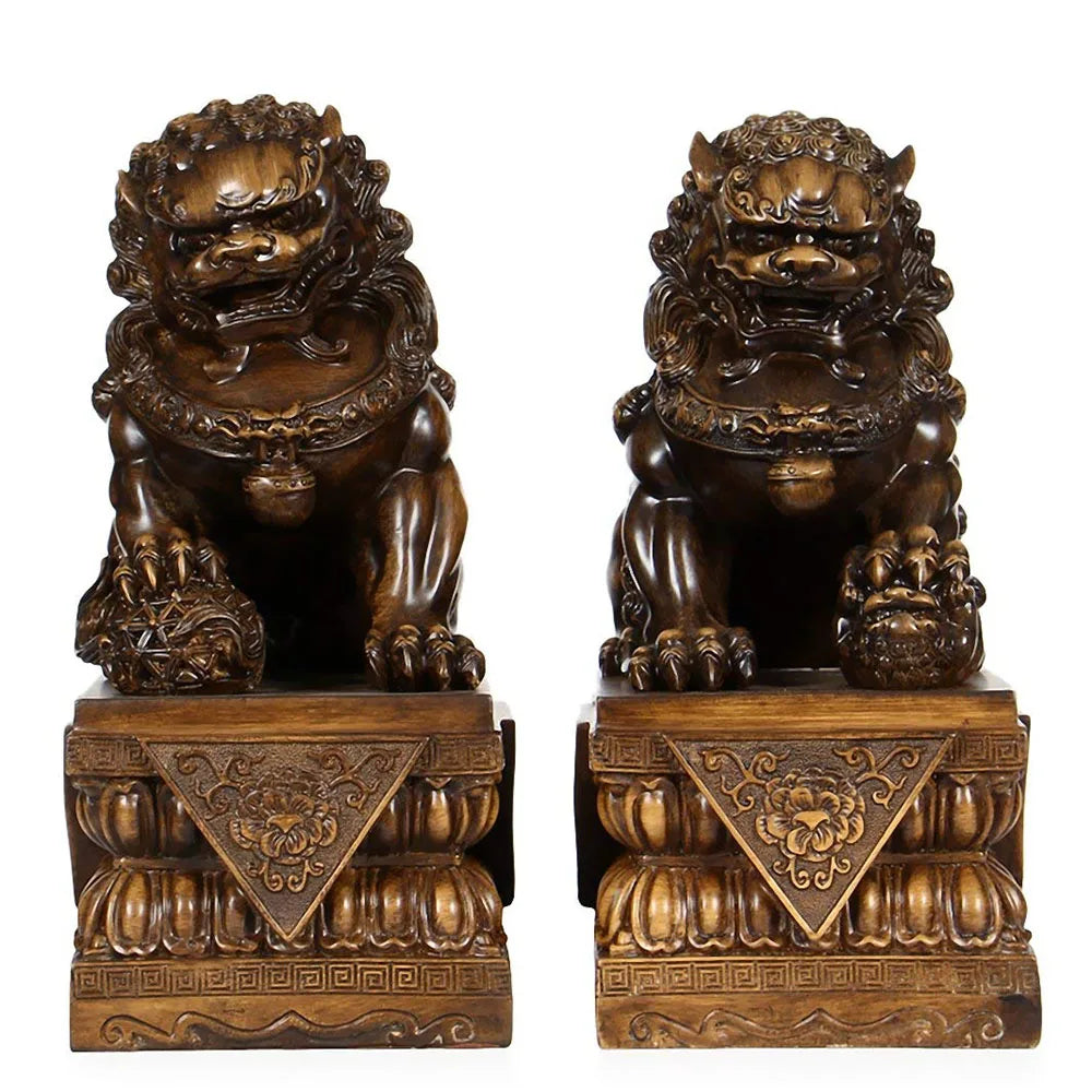 Large Size Wealth Porsperity Pair of Fu Foo Dogs Guardian Lion Statues Best Housewarming Congratulatory Gift Feng Shui Décor