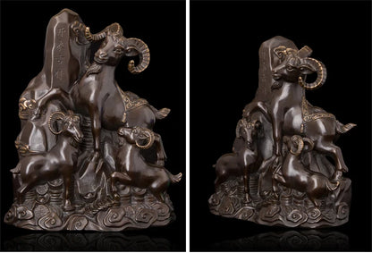 Large  TOP COOL Asia HOME OFFICE company SHOP Talisman Auspicious SAN YANG KAI TAI 3 Goats GOOD LUCK FENG SHUI bronze art statue