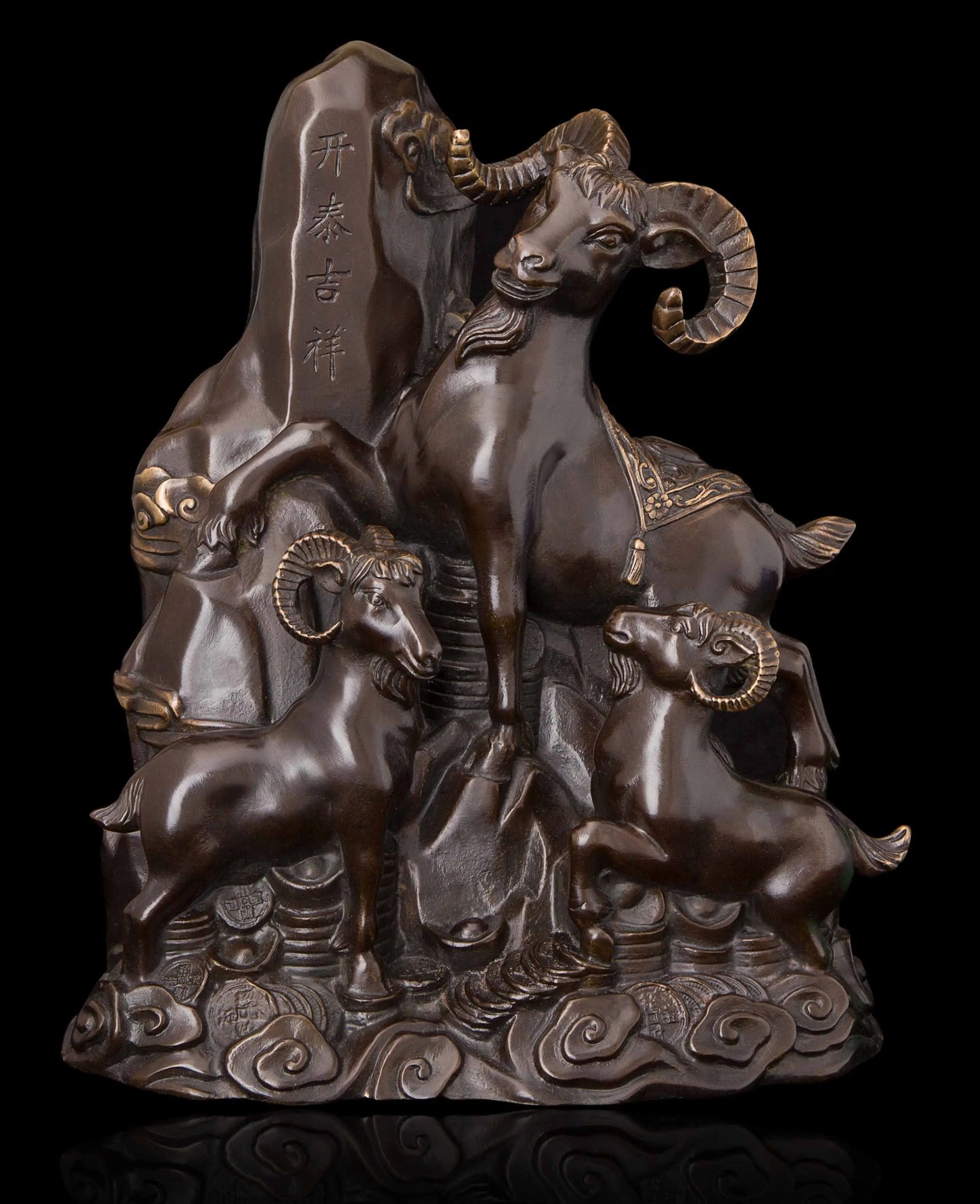 Large  TOP COOL Asia HOME OFFICE company SHOP Talisman Auspicious SAN YANG KAI TAI 3 Goats GOOD LUCK FENG SHUI bronze art statue