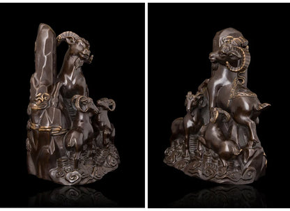 Large  TOP COOL Asia HOME OFFICE company SHOP Talisman Auspicious SAN YANG KAI TAI 3 Goats GOOD LUCK FENG SHUI bronze art statue