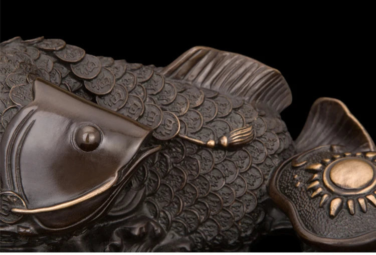 Large TOP COOL HOME OFFICE company SHOP Talisman Money Drawing Auspicious Arowana Golden Fish RUYI FENG SHUI bronze art statue