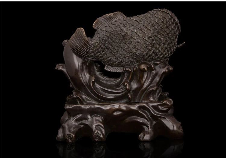 Large TOP COOL HOME OFFICE company SHOP Talisman Money Drawing Auspicious Arowana Golden Fish RUYI FENG SHUI bronze art statue