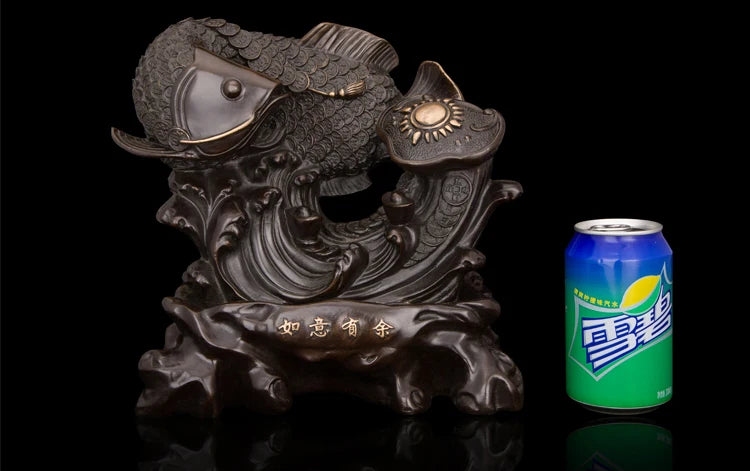 Large TOP COOL HOME OFFICE company SHOP Talisman Money Drawing Auspicious Arowana Golden Fish RUYI FENG SHUI bronze art statue