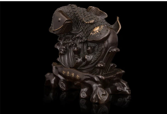 Large TOP COOL HOME OFFICE company SHOP Talisman Money Drawing Auspicious Arowana Golden Fish RUYI FENG SHUI bronze art statue