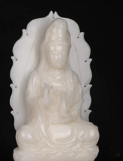 Large TOP Home family efficacious Talisman Natural jade Guanyin Bodhisattva Avalokitesvara Buddha hand carving Sculpture statue