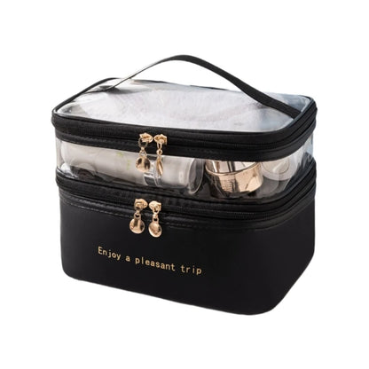 Large Travel Toiletry Cosmetic Bags Double Layer Portable PU Leather Makeup Bags Multifunctional Storage Pouch for Women