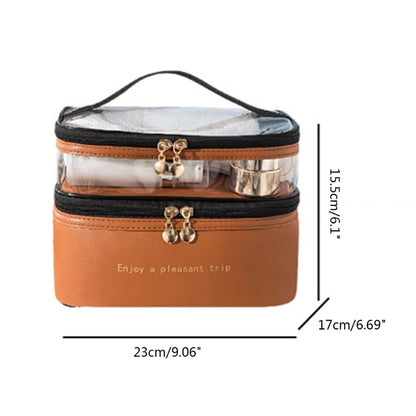 Large Travel Toiletry Cosmetic Bags Double Layer Portable PU Leather Makeup Bags Multifunctional Storage Pouch for Women
