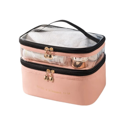 Large Travel Toiletry Cosmetic Bags Double Layer Portable PU Leather Makeup Bags Multifunctional Storage Pouch for Women