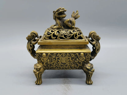 Large Tripod Chinese Bronze Silver-Plate Mythical Wild Animal Incense Burner
