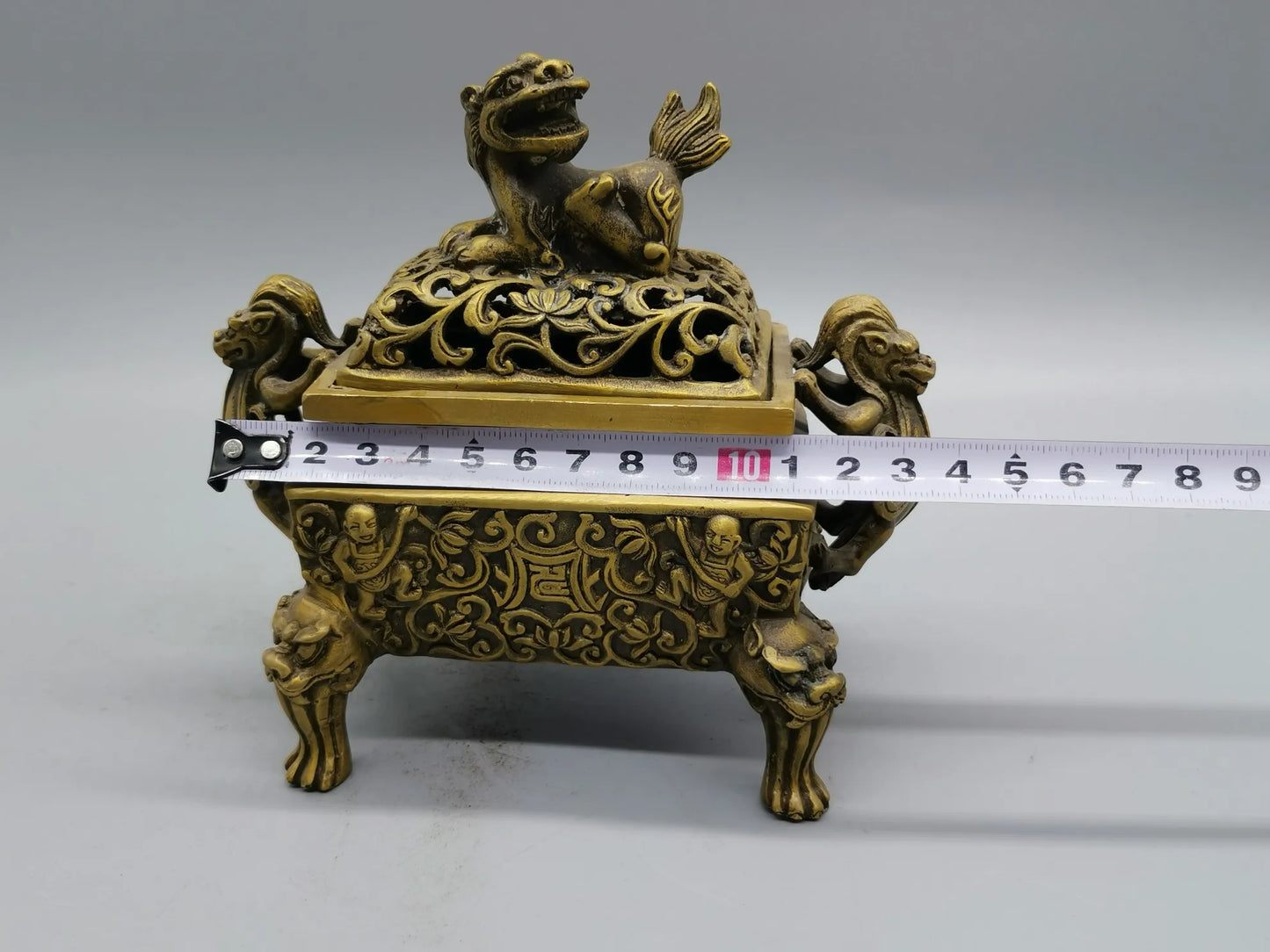 Large Tripod Chinese Bronze Silver-Plate Mythical Wild Animal Incense Burner