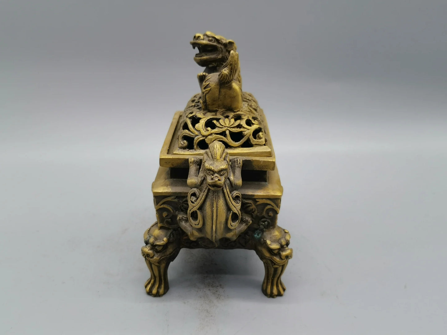 Large Tripod Chinese Bronze Silver-Plate Mythical Wild Animal Incense Burner