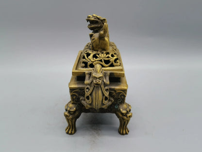 Large Tripod Chinese Bronze Silver-Plate Mythical Wild Animal Incense Burner
