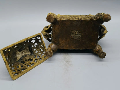 Large Tripod Chinese Bronze Silver-Plate Mythical Wild Animal Incense Burner
