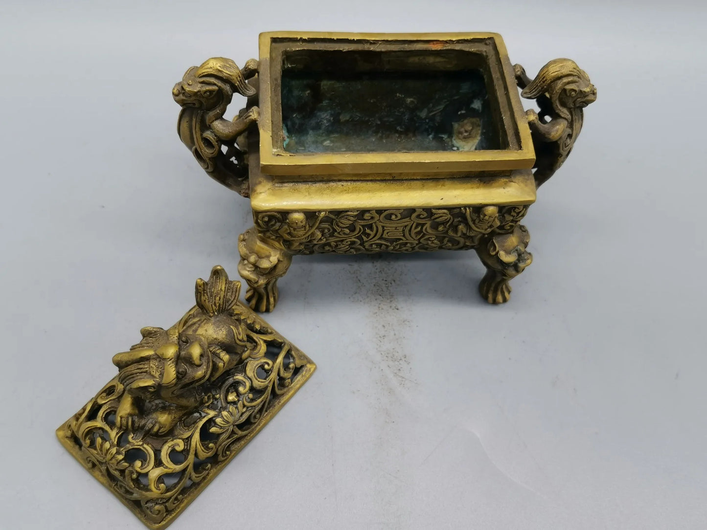 Large Tripod Chinese Bronze Silver-Plate Mythical Wild Animal Incense Burner