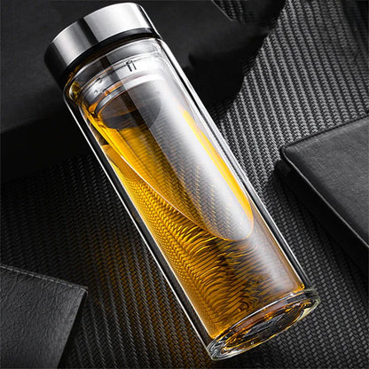 Large capacity 1000ml glass water bottle Double-layer glass heat-resistant water cup With tea drain filter Outdoor kettle