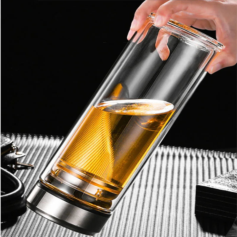 Large capacity 1000ml glass water bottle Double-layer glass heat-resistant water cup With tea drain filter Outdoor kettle