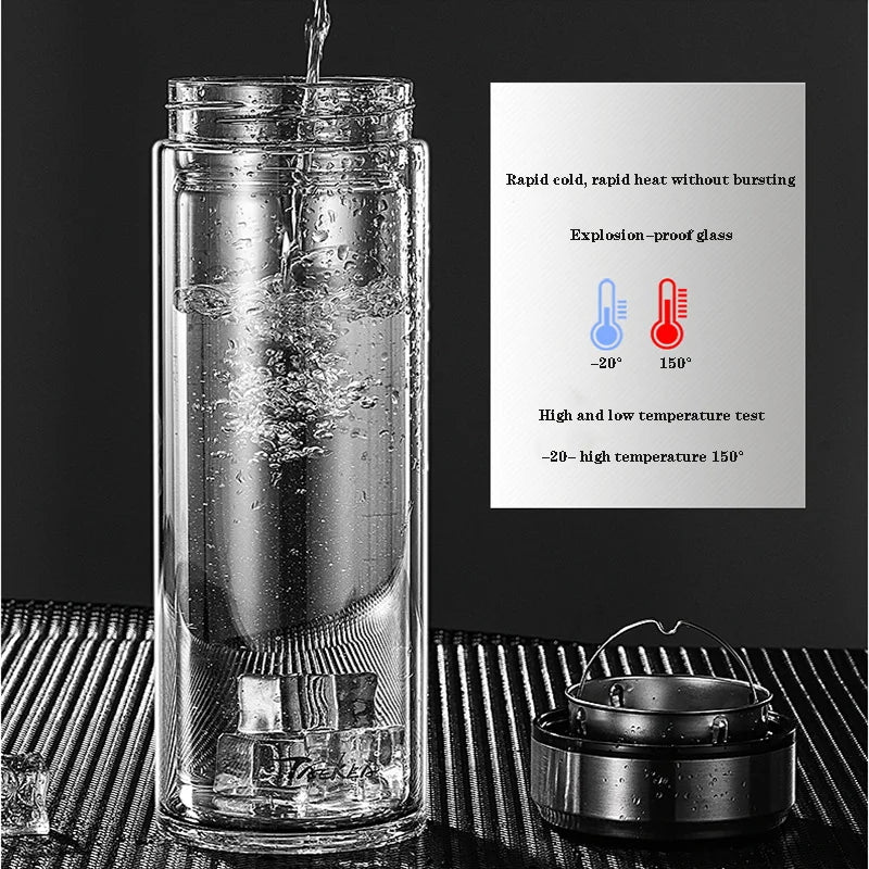 Large capacity 1000ml glass water bottle Double-layer glass heat-resistant water cup With tea drain filter Outdoor kettle
