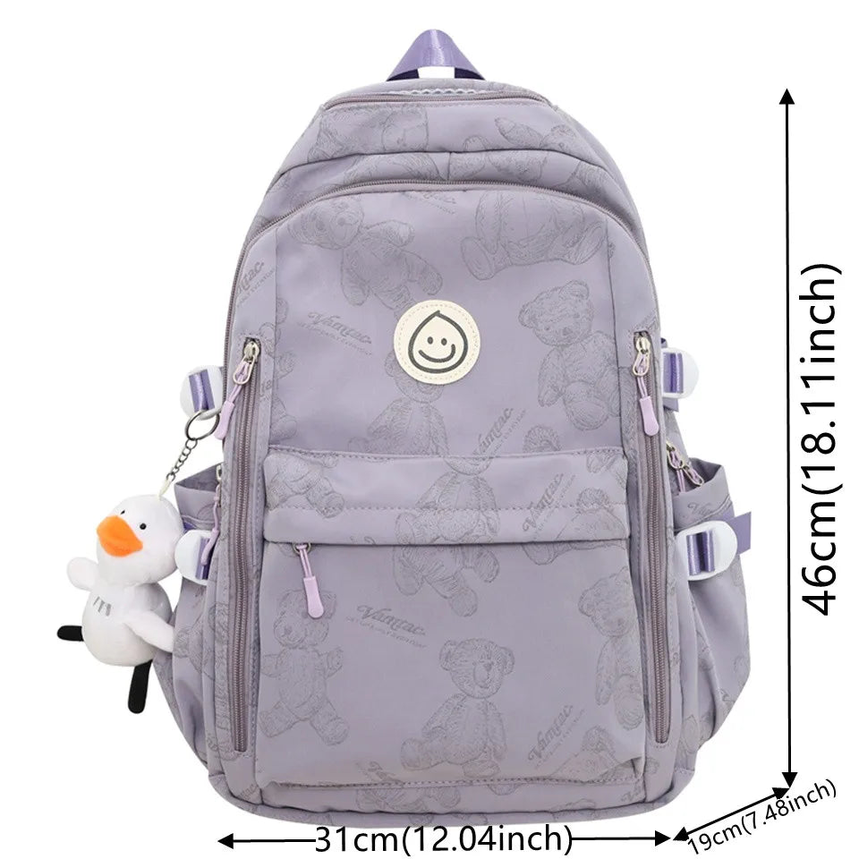 Large-capacity Cute Women Multi-Pocket Nylon Backpack Ins Junior High School Student School Bag Female Girl Backpack Laptop Book