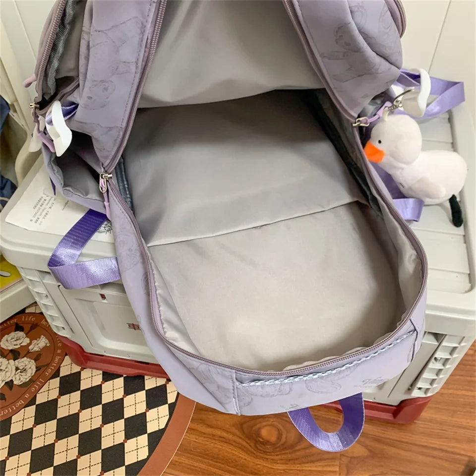 Large-capacity Cute Women Multi-Pocket Nylon Backpack Ins Junior High School Student School Bag Female Girl Backpack Laptop Book