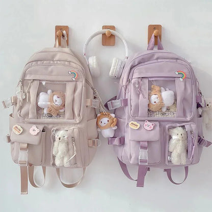 Large-capacity Cute Women Multi-Pocket Nylon Ins Junior High Student School Bag Female Girl Backpack Laptop Book