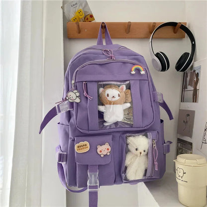 Large-capacity Cute Women Multi-Pocket Nylon Ins Junior High Student School Bag Female Girl Backpack Laptop Book