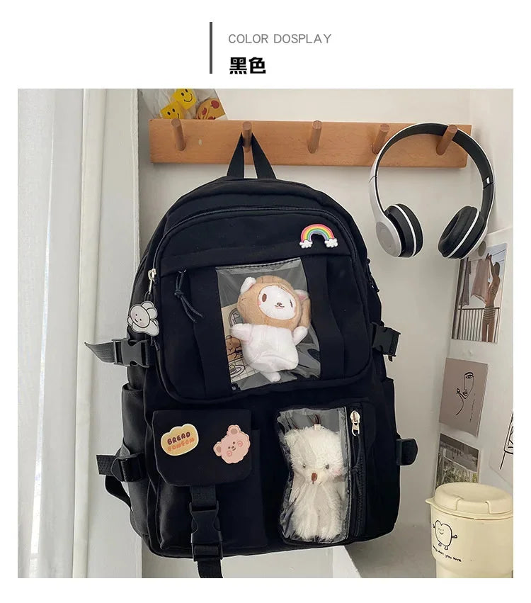Large-capacity Cute Women Multi-Pocket Nylon Ins Junior High Student School Bag Female Girl Backpack Laptop Book