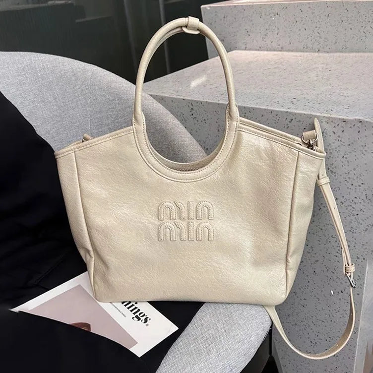 Large capacity tote cabbage basket bag women's high-end leather handbag commuting single shoulder crossbody bag