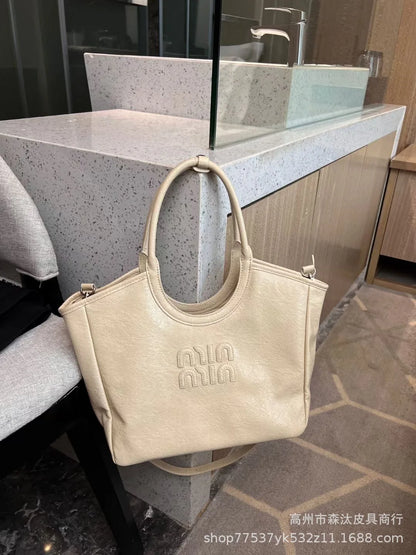 Large capacity tote cabbage basket bag women's high-end leather handbag commuting single shoulder crossbody bag