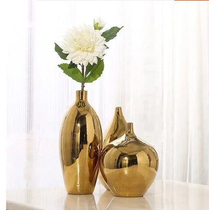 Large gold ceramic vase European style simple modern table flower living room decoration Dracaena sanderiana flower arrangement