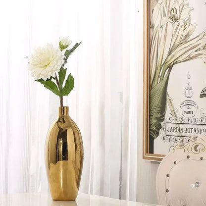 Large gold ceramic vase European style simple modern table flower living room decoration Dracaena sanderiana flower arrangement