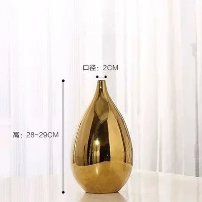 Large gold ceramic vase European style simple modern table flower living room decoration Dracaena sanderiana flower arrangement