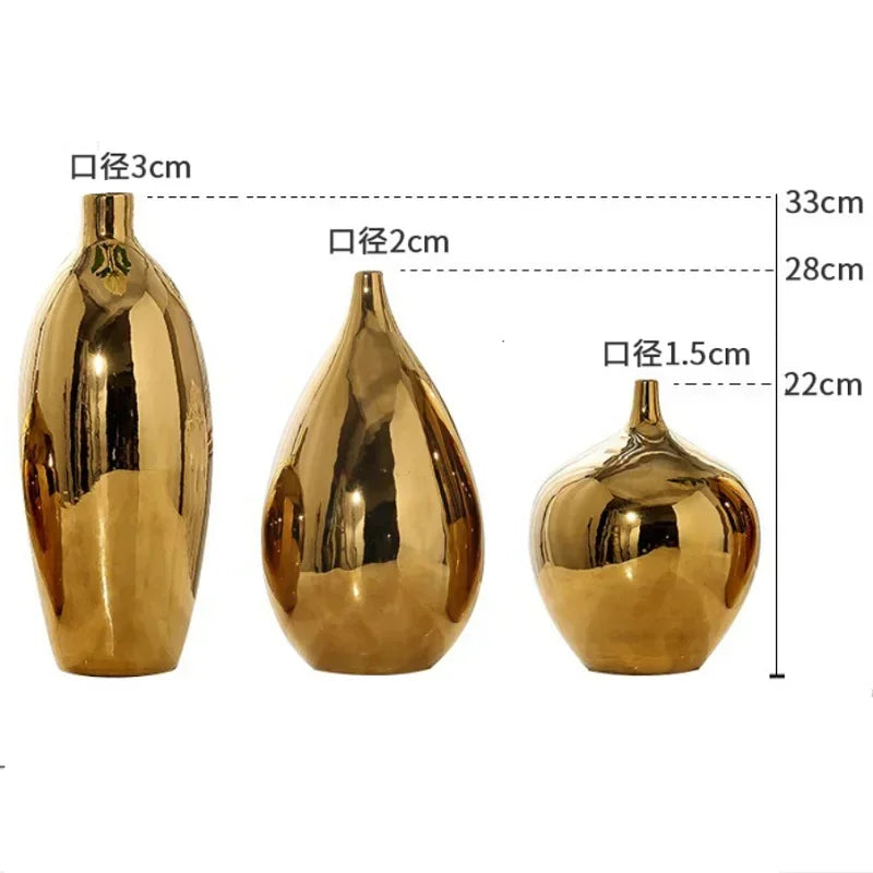 Large gold ceramic vase European style simple modern table flower living room decoration Dracaena sanderiana flower arrangement