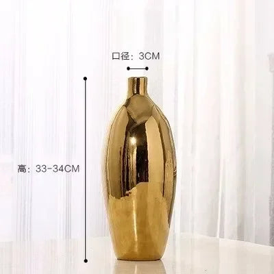 Large gold ceramic vase European style simple modern table flower living room decoration Dracaena sanderiana flower arrangement