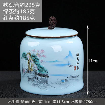 Large gourd tea pot ceramic storage sealed pot wake up tea pot general loose tea moisture-proof tea tank tea pot packaging box