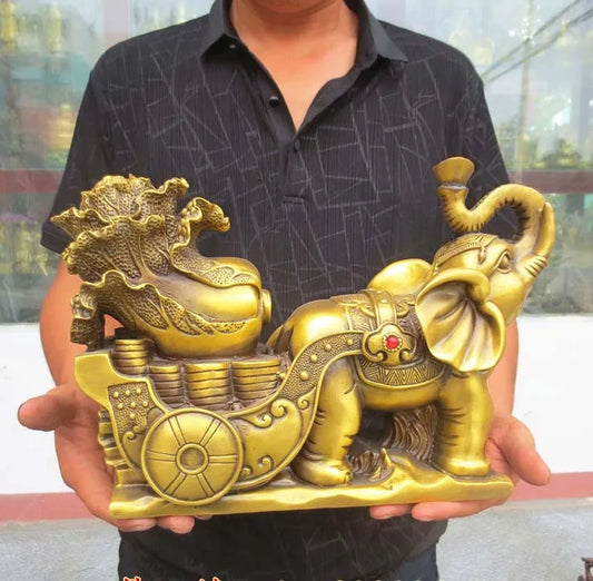 Large-home Porch lobby efficacious Protection efficacious Mascot thriving business FENG SHUI  GOLD BAI CAI -RUYI Elephant statue