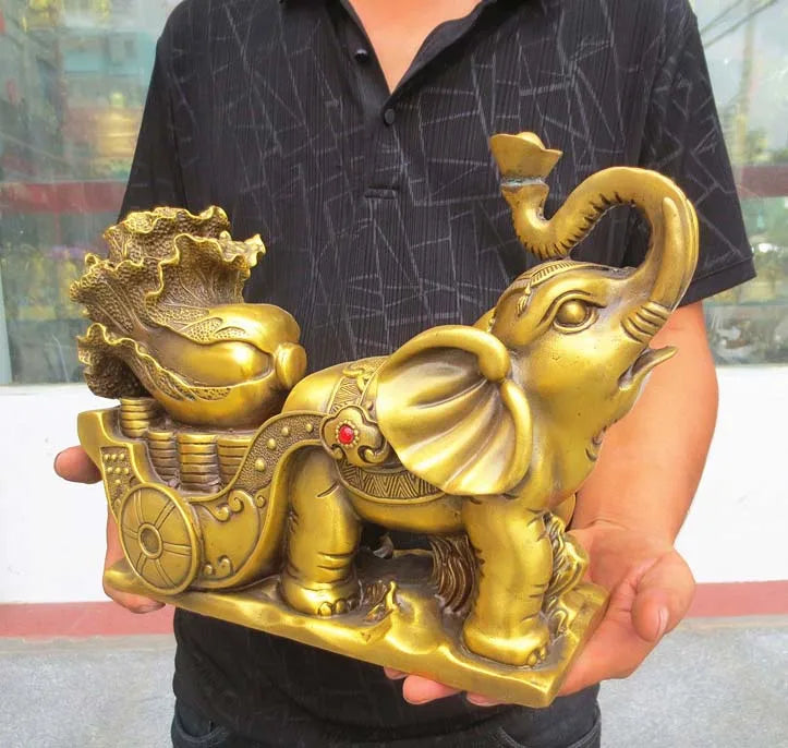 Large-home Porch lobby efficacious Protection efficacious Mascot thriving business FENG SHUI  GOLD BAI CAI -RUYI Elephant statue