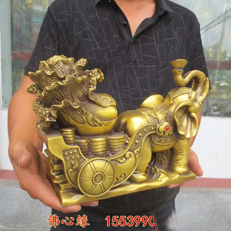 Large-home Porch lobby efficacious Protection efficacious Mascot thriving business FENG SHUI  GOLD BAI CAI -RUYI Elephant statue