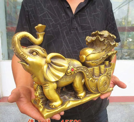 Large-home Porch lobby efficacious Protection efficacious Mascot thriving business FENG SHUI  GOLD BAI CAI -RUYI Elephant statue