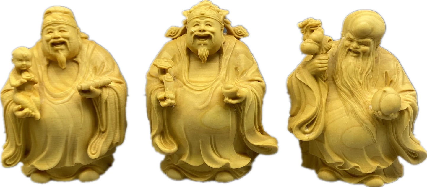 Large leaf boxwood carving, fortune, fortune, longevity, and solid wood character cartoon handlebars, home entrance decorations