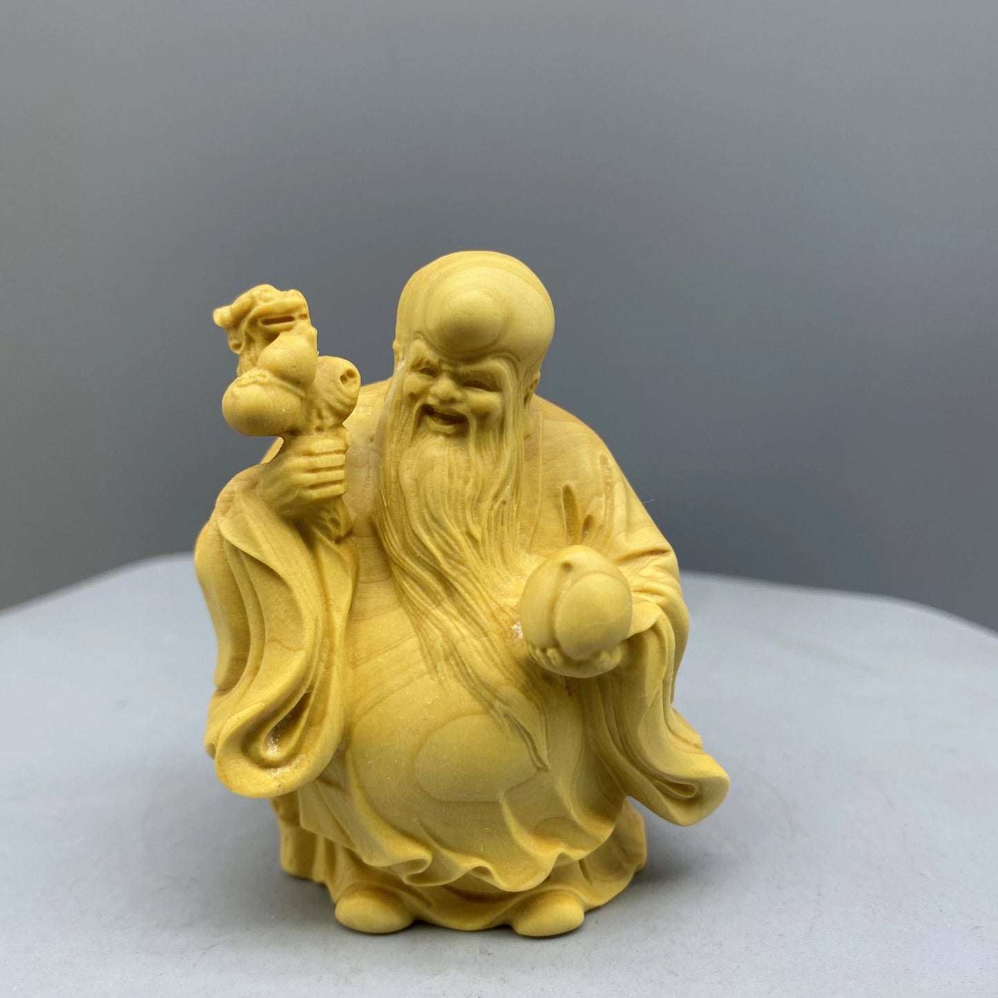 Large leaf boxwood carving, fortune, fortune, longevity, and solid wood character cartoon handlebars, home entrance decorations