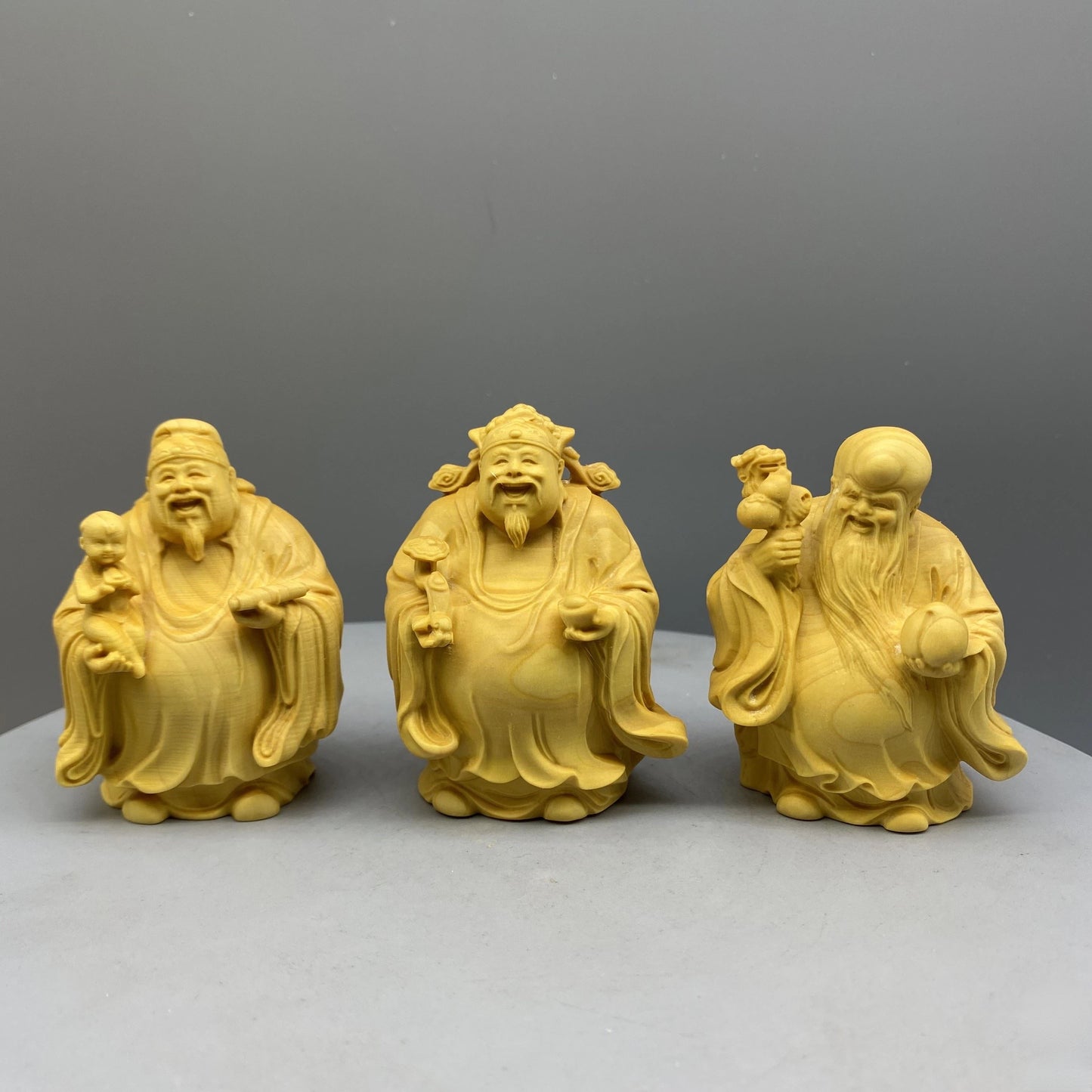 Large leaf boxwood carving, fortune, fortune, longevity, and solid wood character cartoon handlebars, home entrance decorations