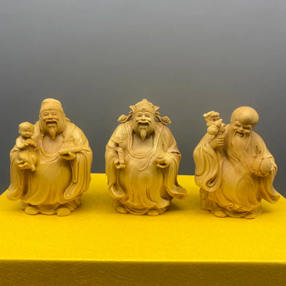 Large leaf boxwood carving, fortune, fortune, longevity, and solid wood character cartoon handlebars, home entrance decorations