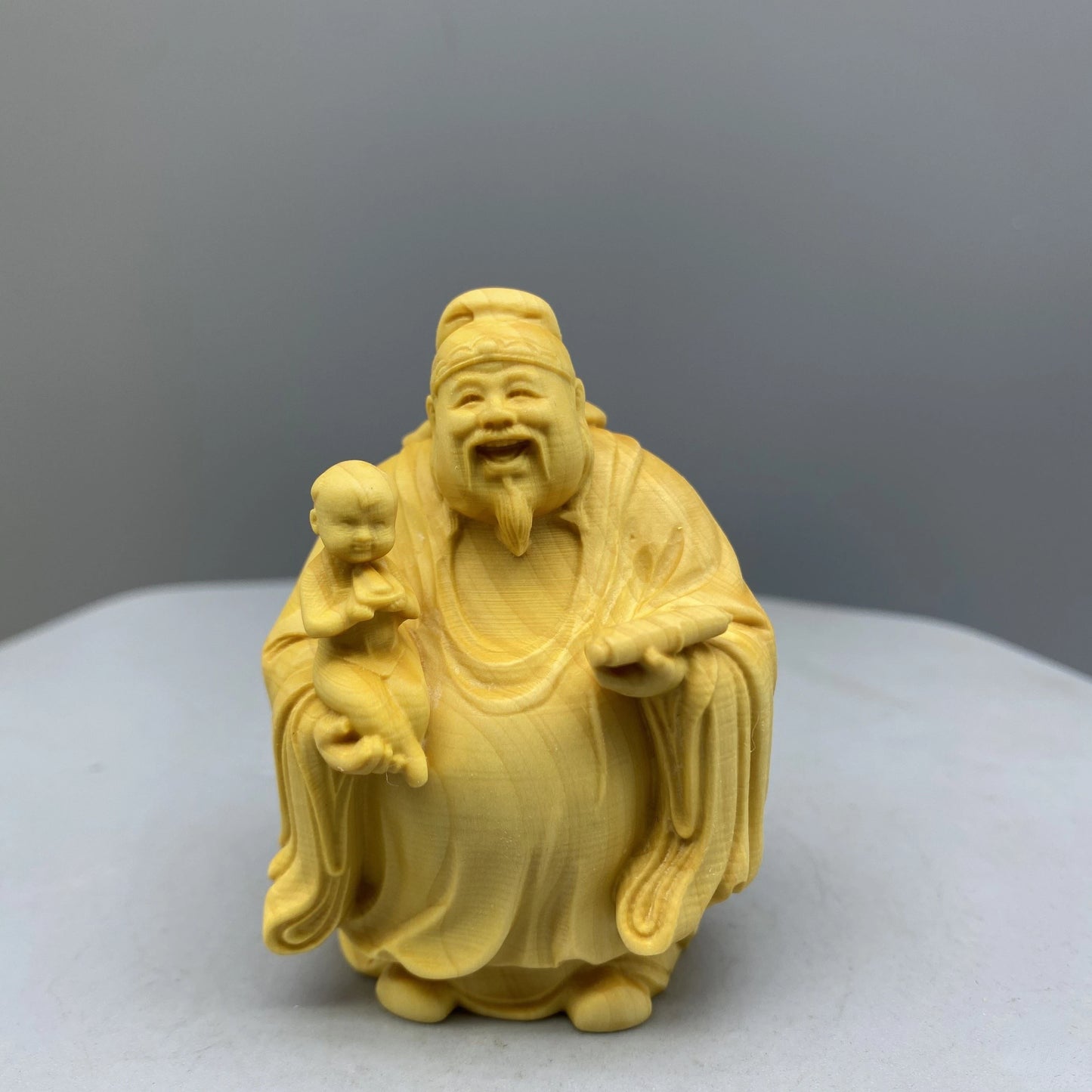 Large leaf boxwood carving, fortune, fortune, longevity, and solid wood character cartoon handlebars, home entrance decorations