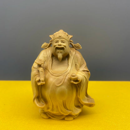 Large leaf boxwood carving, fortune, fortune, longevity, and solid wood character cartoon handlebars, home entrance decorations